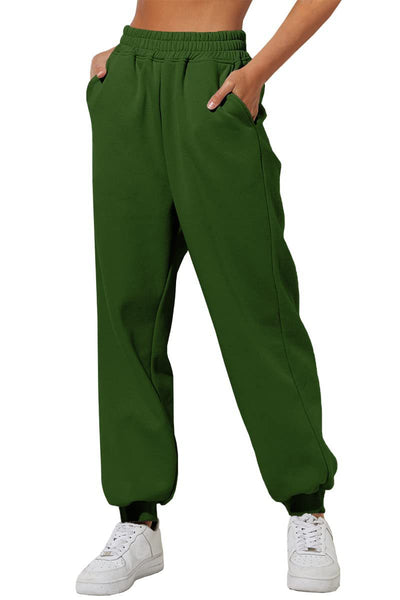 Women's Jogger Sweatpants - High-Waisted Drawstring Lounge Pants with Pockets - Dark Green - Pants & Capris - Carvan Mart