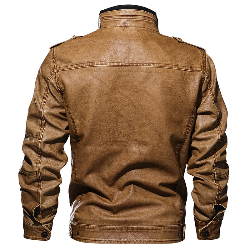 Men PU Leather Jacket Casual Thick Motorcycle Winter Windproof Coat - - Genuine Leather - Carvan Mart