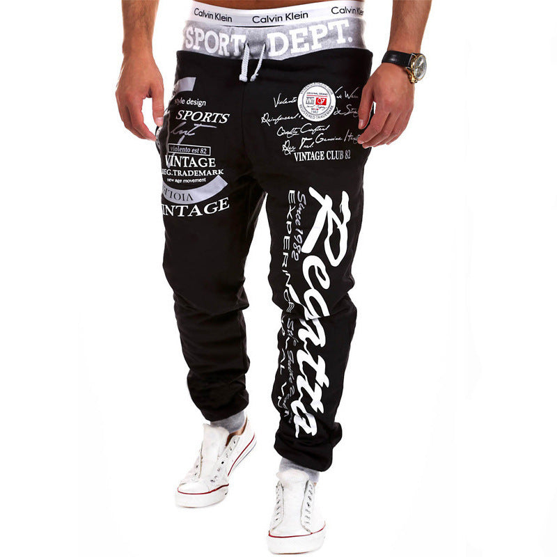 Men's Sweatpants Elastic Waist Graphic Print Casual Hip Hop Trousers - Black Grey - Men's Pants - Carvan Mart