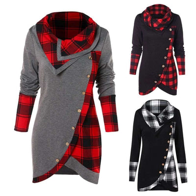 Women's Plaid Button-Up Hooded Sweatshirt - Cozy and Stylish Plaid Hoodie for All Seasons - - Tops & Tees - Carvan Mart