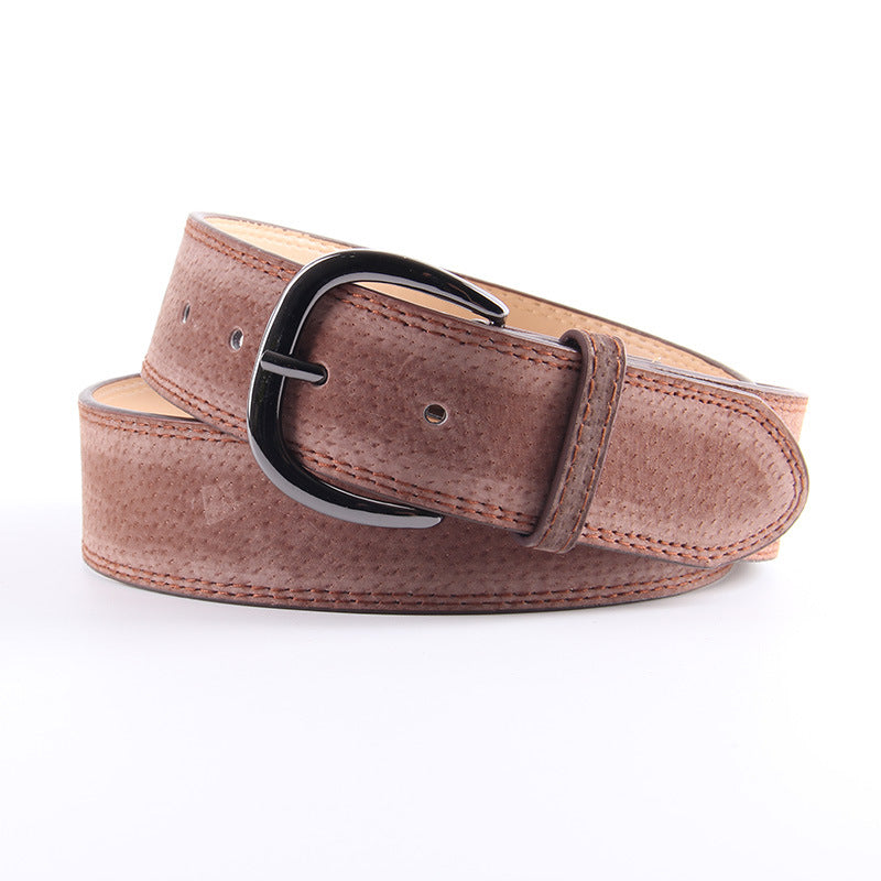 Ladies alloy pin buckle frosted decorative belt - Brown - Belts & Cummerbunds - Carvan Mart