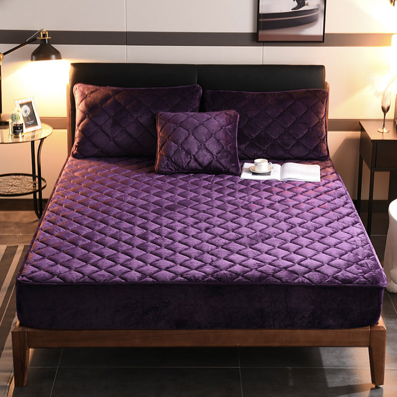 Crystal fleece padded bed cover - Purple - Bedding Sets - Carvan Mart