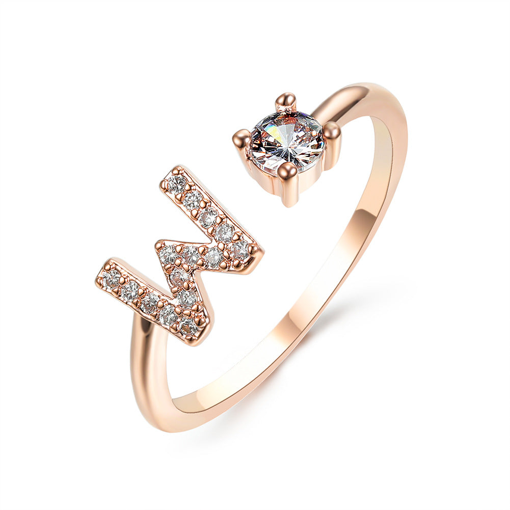 Letter Ring Fashion Jewelry Elegant Rings - Rose gold W - Women's Rings - Carvan Mart