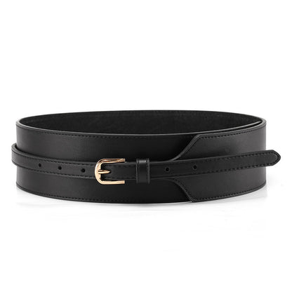 Women's coat belt leather simple decorative dress waist black - Carvan Mart Ltd