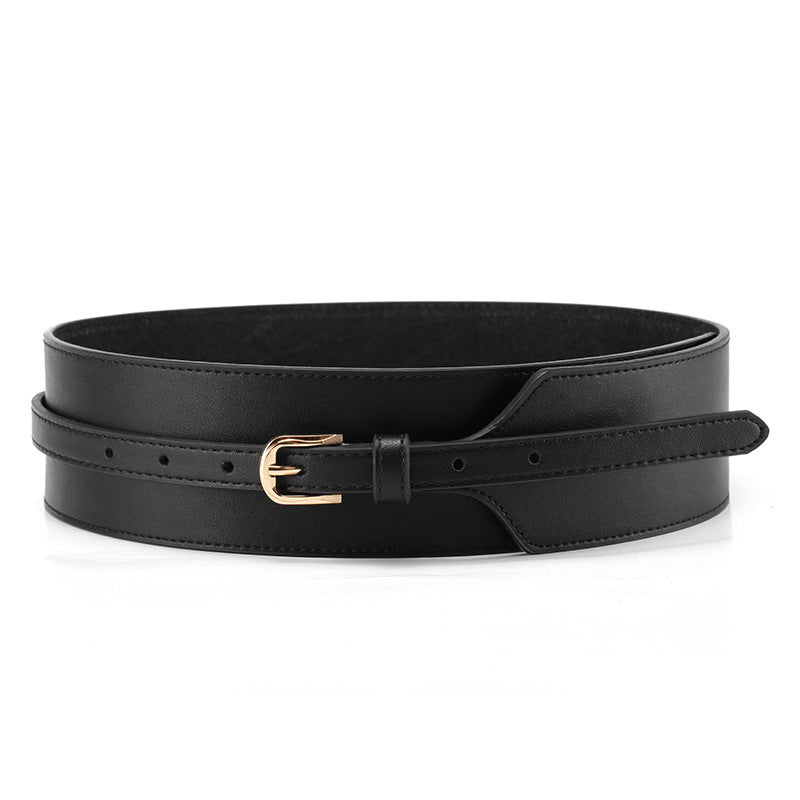 Women's coat belt leather simple decorative dress waist black - Carvan Mart