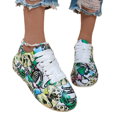 Hand-Painted Women's Cartoon Graffiti Sneakers - Vibrant Casual Shoes - - Women's Shoes - Carvan Mart