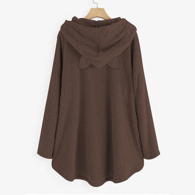 Hooded Pullover Cat Print Long Sleeved Reversible Velvet Sweater - Carvan Mart