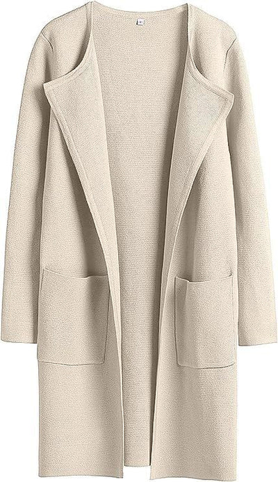 Women's Woolen Coat With Pockets Autumn And Winter Temperament  Slim Fit Mid Length Jacket Comfortable Casual Lapel Coat - Carvan Mart