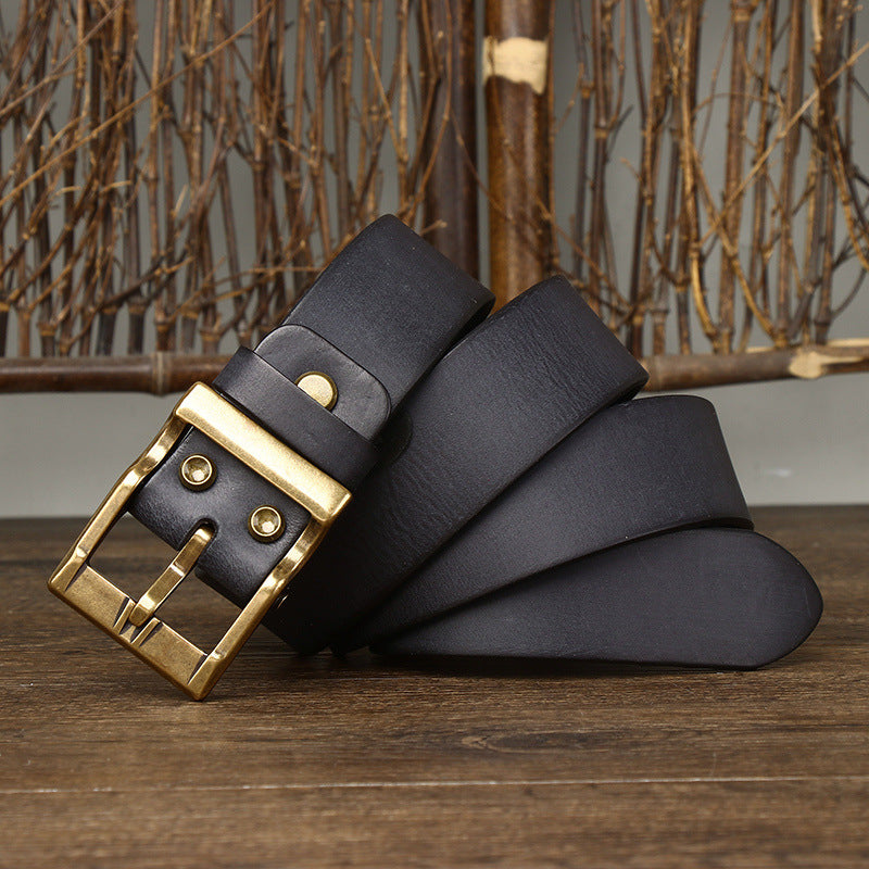 Retro Washed Matte Top-grain Leather Brass Buckle Belt - Carvan Mart