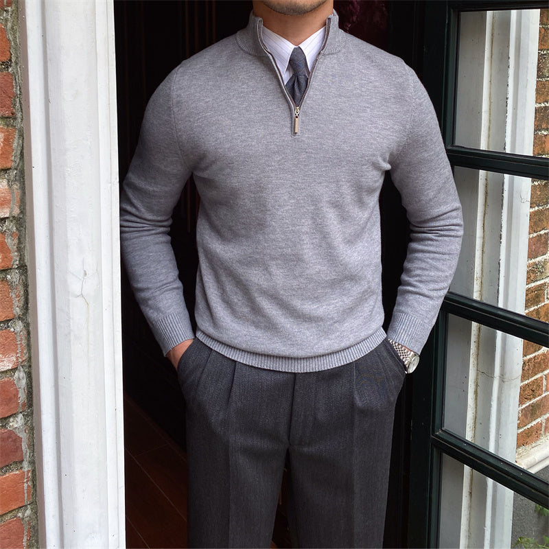 Men's Stand-up Collar Zipper Knit Long-sleeved Sweater - Carvan Mart