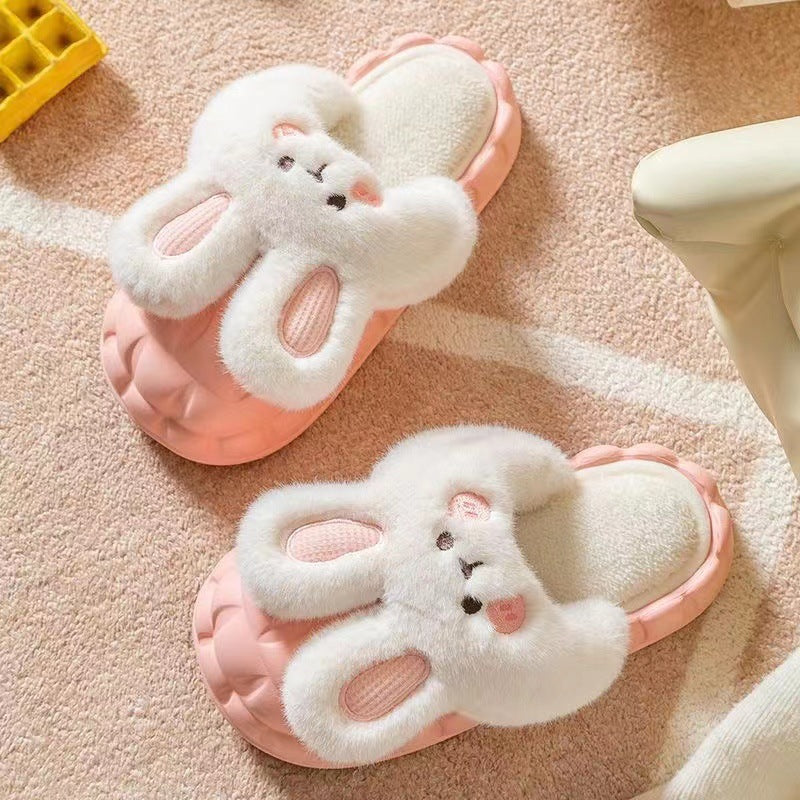 Cute Rabbit Shoes Winter Fuzzy Slippers Women Detachable Washable Shoes - Pink - Women's Slippers - Carvan Mart