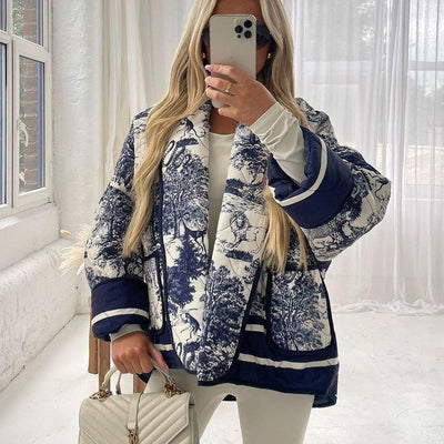 Printed Double Pocket Embellished Cotton Jacket - Carvan Mart