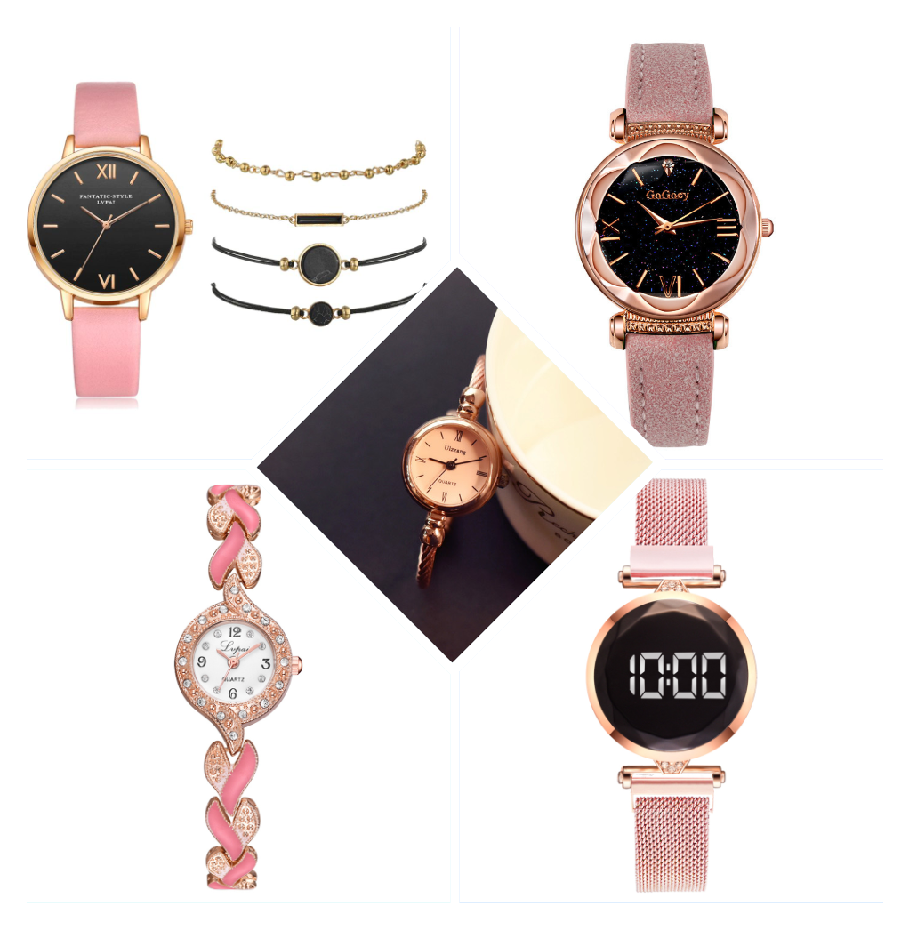 Ladies Watch PU Strap Alloy Quartz Strap Bracelet Set Combination - Carvan Mart