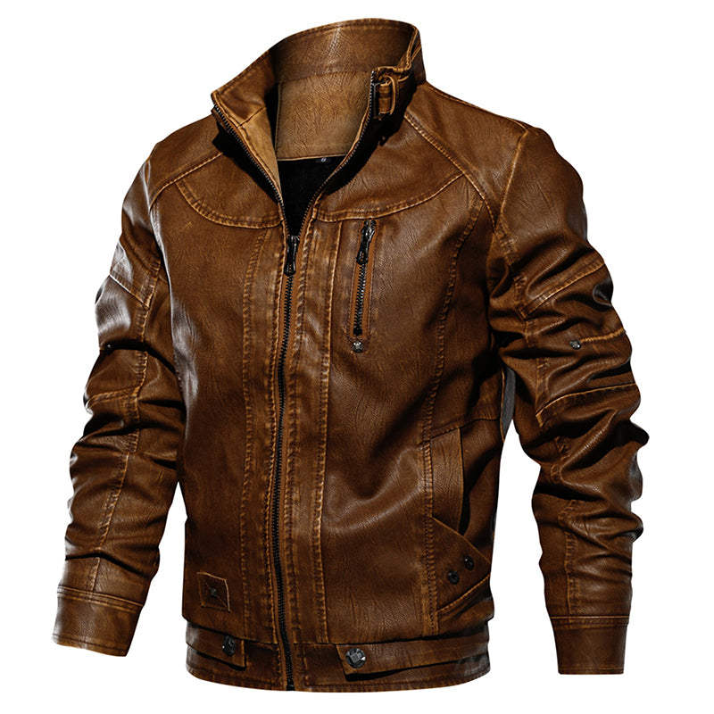 Men PU Leather Jacket Thick Motorcycle Leather Jacket Fashion Vintage Fit Coat - - Leather & Suede - Carvan Mart