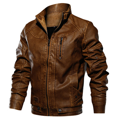 Men PU Leather Jacket Thick Motorcycle Leather Jacket Fashion Vintage Fit Coat - Carvan Mart