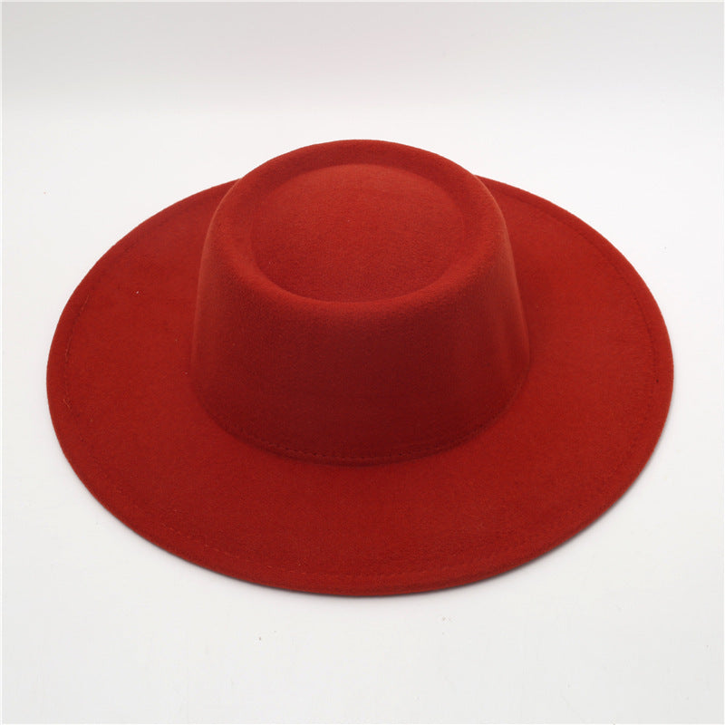 Retro Fedora 8cm Wide Brim Solid Color Concave-convex Dome Woolen Hat - Brick Red Average Size - Men's Hats & Caps - Carvan Mart