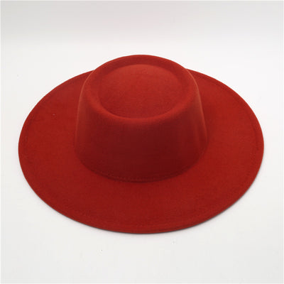 Retro Fedora 8cm Wide Brim Solid Color Concave-convex Dome Woolen Hat - Carvan Mart