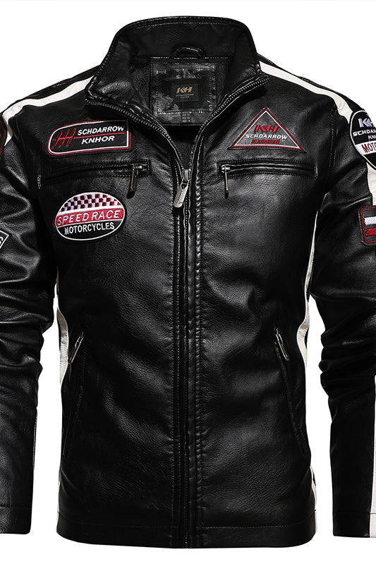 Men's Leather Short Embroidered Slim-fit Youth Lapel Leather Jacket - Carvan Mart