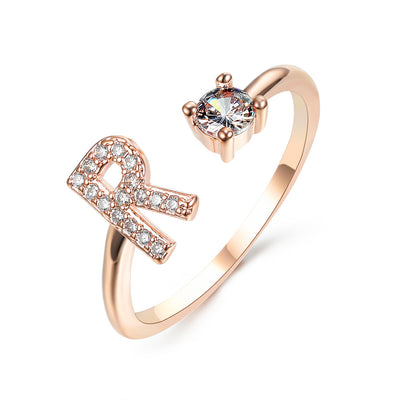 Letter Ring Fashion Jewelry Elegant Rings - Rose gold R - Women's Rings - Carvan Mart