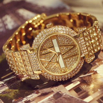 Luxury Diamond Women Watches Fashion Brand Stainless Steel Bracelet Wrist Watch Women Design Quartz Watch Clock relogio feminino - Golden - Women's Watches - Carvan Mart