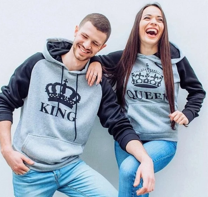 Printed Hooded Couple Sweatshirt - Grey - Women Hoodies & Sweatshirts - Carvan Mart