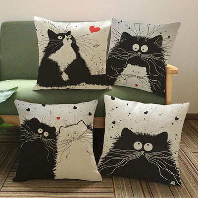 Cat Pillow Cartoon Images Linen Cotton Blend Cushion Cover Pillowcases - 