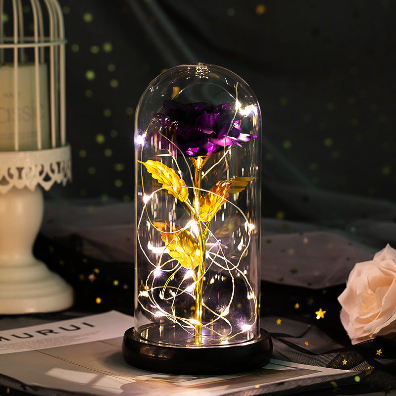 Enchanted Forever Rose Flower in Glass LED Light Christmas Decoration