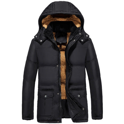 Men's Jacket Hooded Velvet Padded Jacket - Black - Men's Jackets & Coats - Carvan Mart