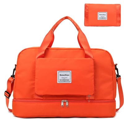 Foldable Travel Duffel Bag - Women's Waterproof Sports Gym Tote with Shoe Compartment - Orange - Shoulder Bags - Carvan Mart