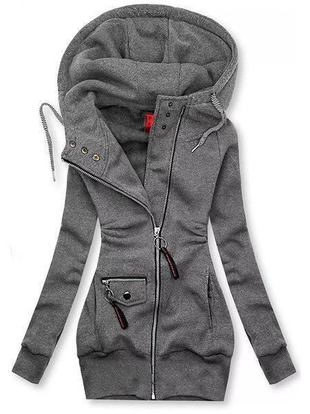 Stylish Winter Coats Stitched Drawstring Hooded Slim Fashion Jacket - Grey - Women's Coats & Jackets - Carvan Mart