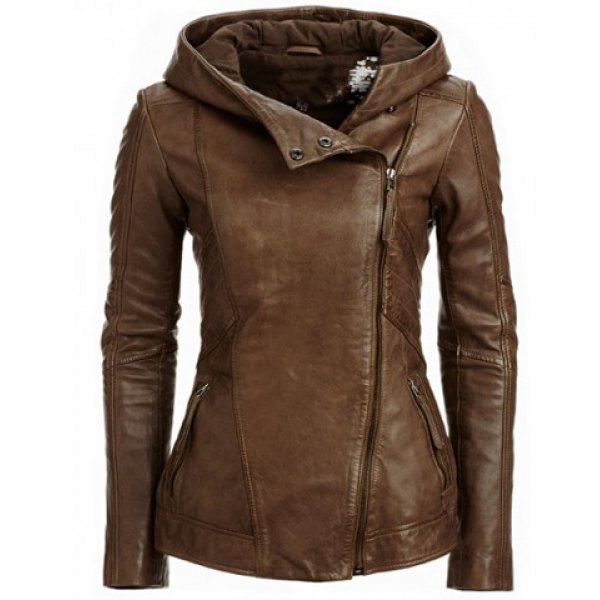 Hooded Women's Leather Parka Coat Long Sleeve Leather Jacket - - Leather & Suede - Carvan Mart