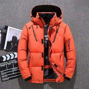 Winter Thick Men Jacket Solid Hooded Coats Hat Detachable Jacket - Orange - Men's Jackets & Coats - Carvan Mart