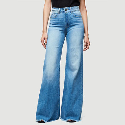 Low Rise Baggy Jeans for Women - Slim Fit Dark Denim Trousers with Micro Stretch - Light Blue - Women's Jeans - Carvan Mart