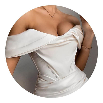 White Sequin Dress Women's Off-shoulder V-neck Chest-wrapped Ruffle Hip Dress - Carvan Mart