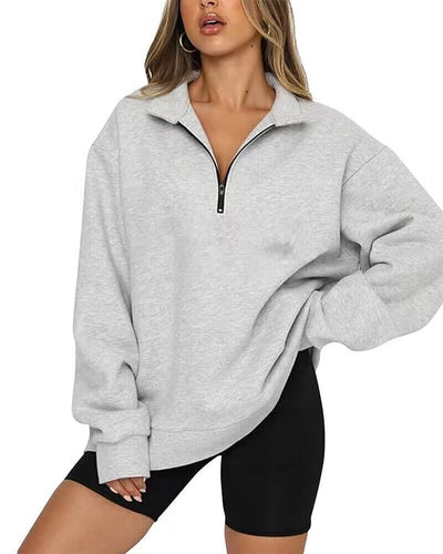 Women Sweatshirts Zip Turndown Collar Loose Casual Tops Clothes - Carvan Mart