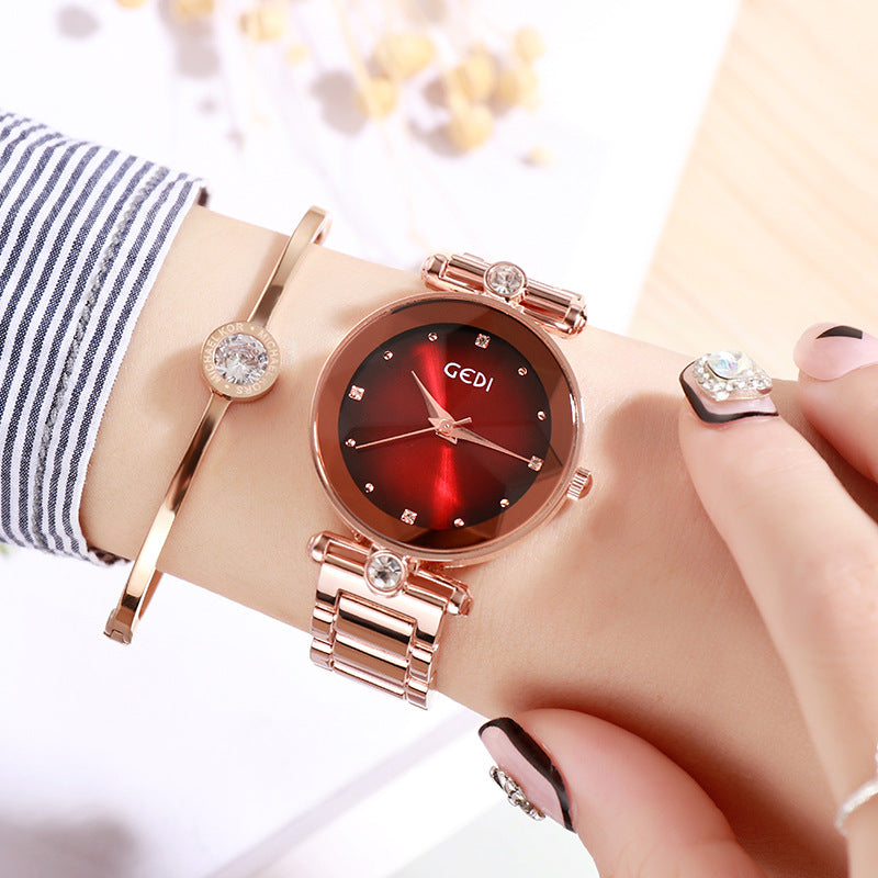 Ladies Steel Band Bracelet Quartz Watch - Rose Gold red - Women's Watches - Carvan Mart