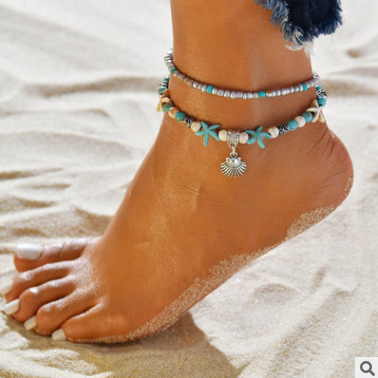 Yoga Anklet Turtle Bracelet Beach Pendant Starfish Pearl Retro Turtle Anklet - Carvan Mart