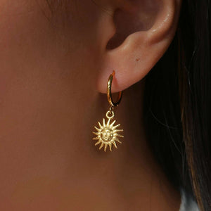 18K Gold Earrings Temperament Light Luxury Sun Element Trend Pendant Earrings Titanium Steel Plated - - Earrings - Carvan Mart