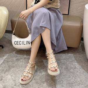 Fairy Style Roman Sandals For Women Round Toe Flats Rivet Platform Sandals For Women - Carvan Mart