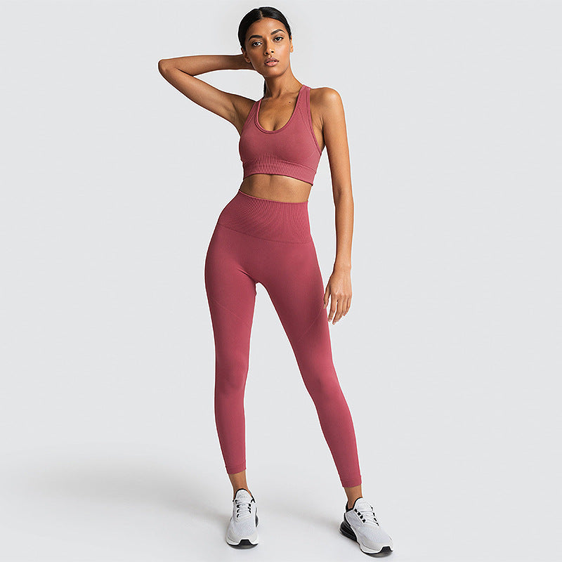 Seamless Gym Set Nylon Woman Sportswear - Rust red - Active Attire - Carvan Mart