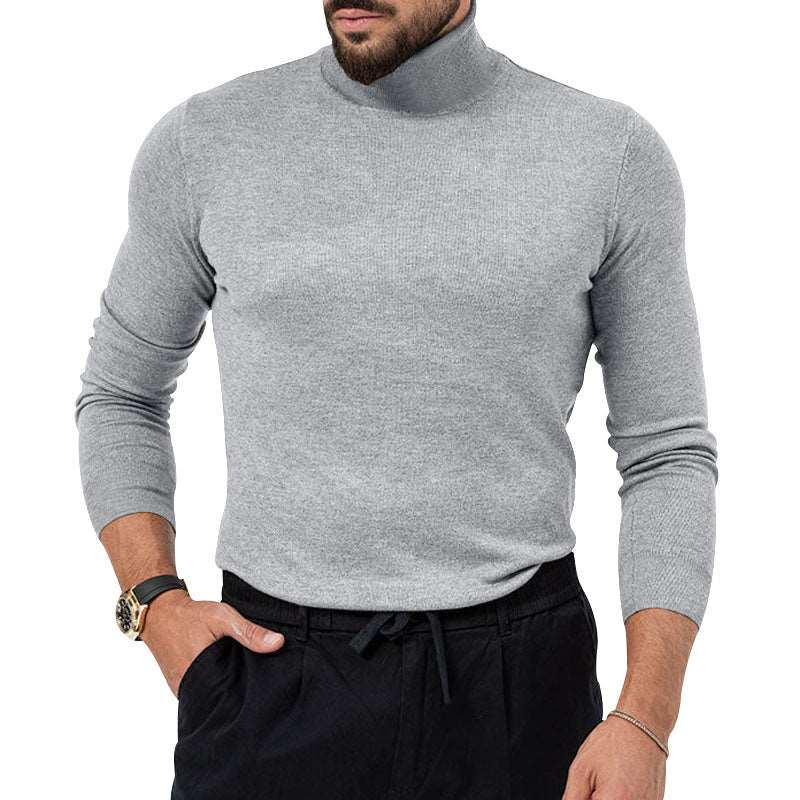 Autumn And Winter New High-elastic Turtleneck Knitted Cashmere Sweater Thickened Young Men's Warm Undercoat - LightGray - Men's Sweaters - Carvan Mart