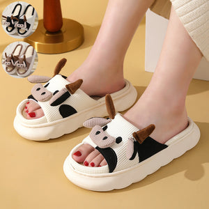 Cute Cartoon Cow Frog Slippers Linen Non-slip Shoes Indoor Garden Home Slippers - Carvan Mart