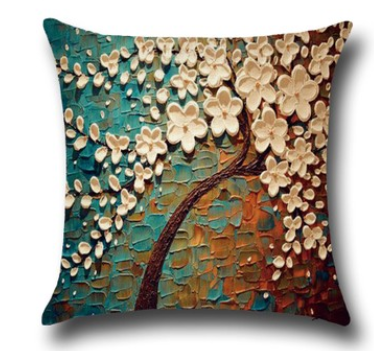 Three-dimensional Oil Painting Trees Flowers Cotton Cushion Cushion Pillowcase Car Waist Cushion Cover - Carvan Mart