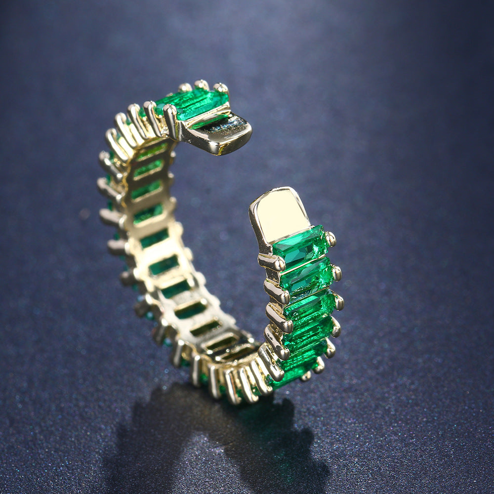 Fashion Emerald Open Zircon Ring Socialite Temperament Ring - Carvan Mart