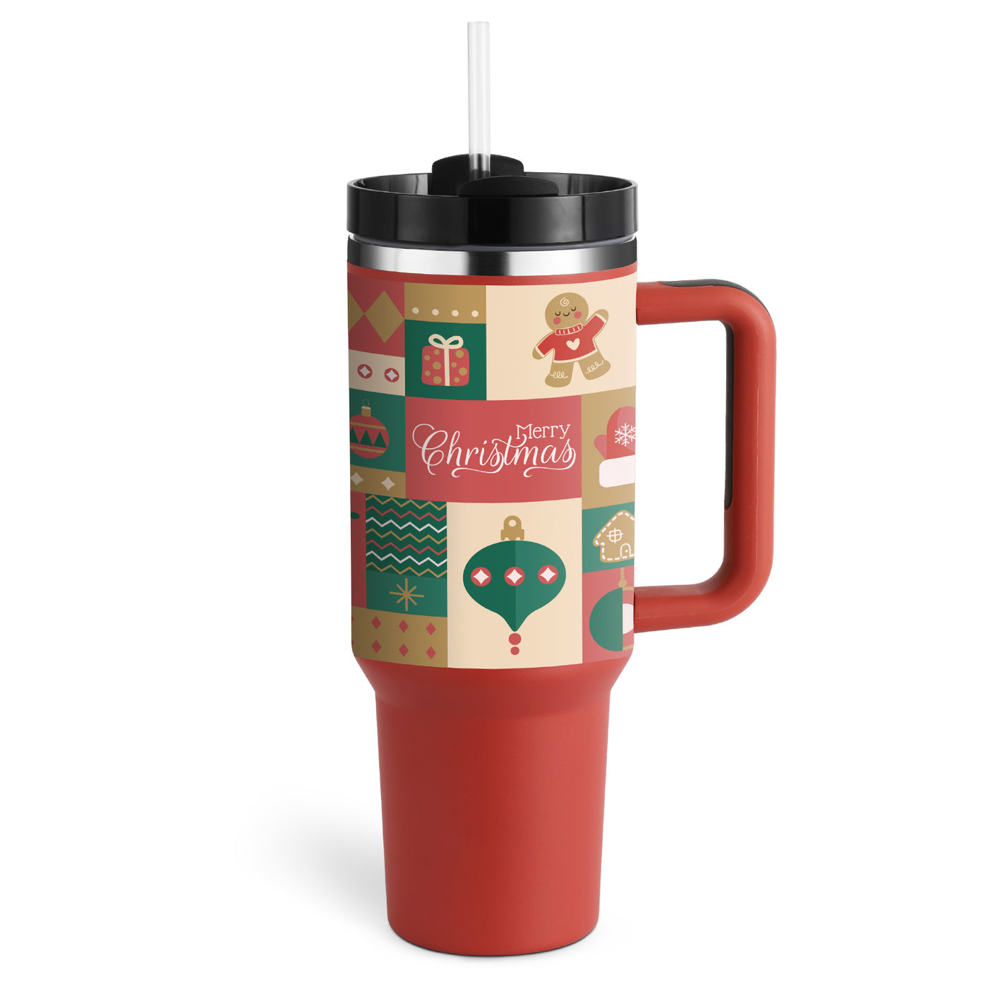 Valentines Day Gift Thermal Mug Straw Coffee Insulation Cup With Handle Portable Car Water Bottle Thermal Mug - Christmas Red 1200ML - Gift - Carvan Mart