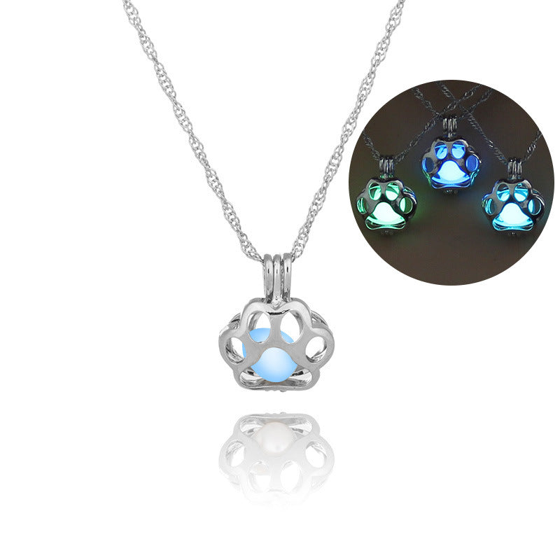 Fashion Jewelry Dog Paw Hollow Luminous Necklace - Carvan Mart