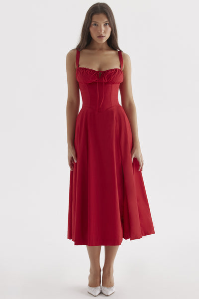 Commuter Temperament French High Split Party Dress - Red - Dresses - Carvan Mart