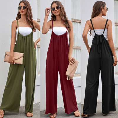 Strap High Waist Casual Wide Leg Jumpsuit - Carvan Mart