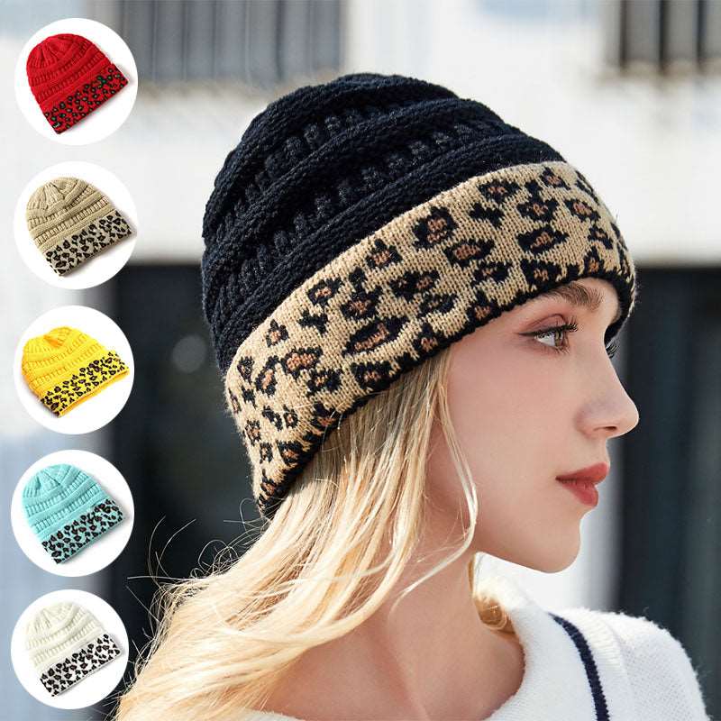 Beanie Women's Warm Leopard Print Knitted Hat - Carvan Mart