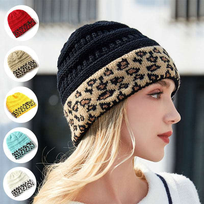 Beanie Women's Warm Leopard Print Knitted Hat
